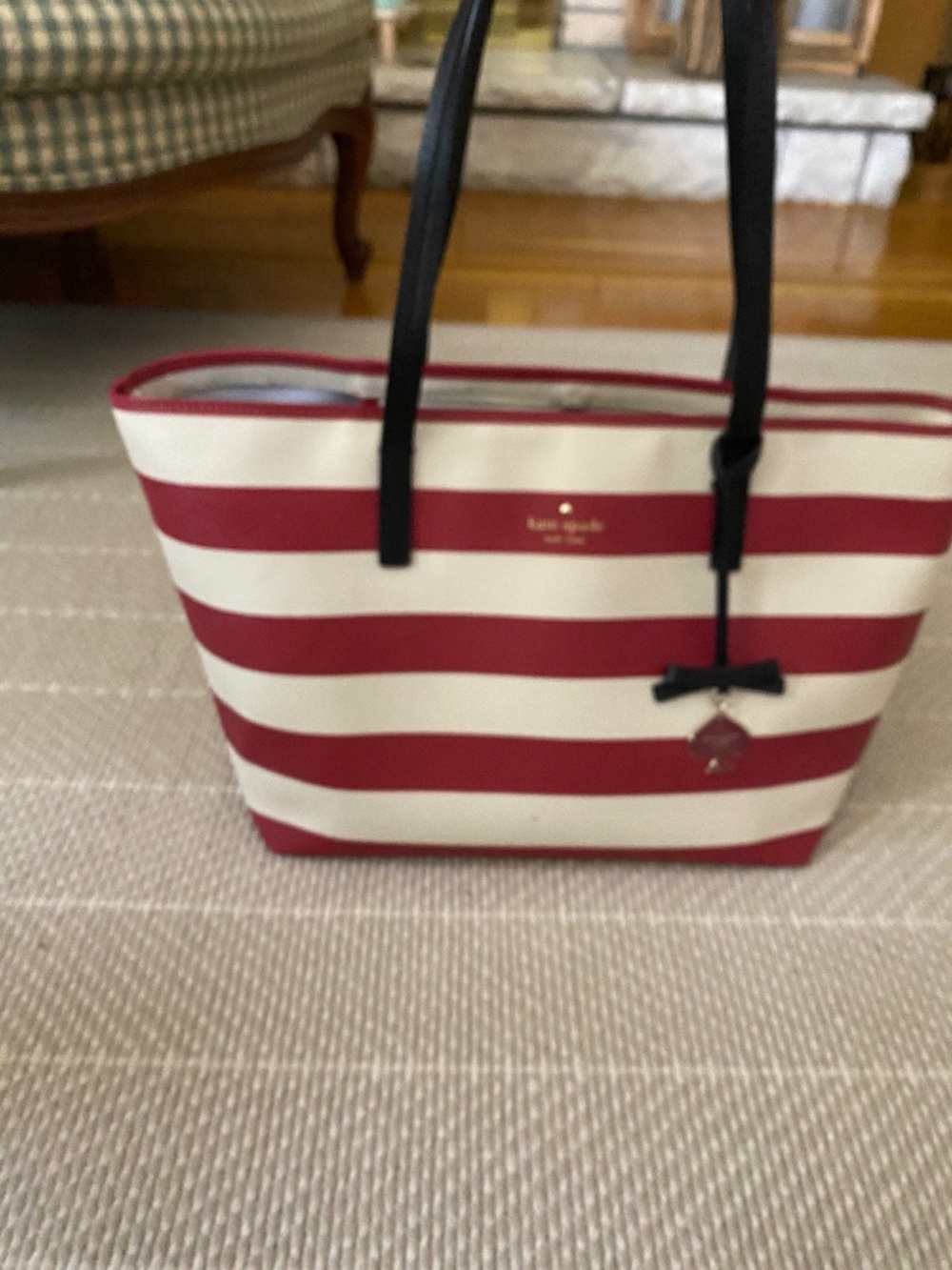 Kate Spade Red and Cream Stripe Tote